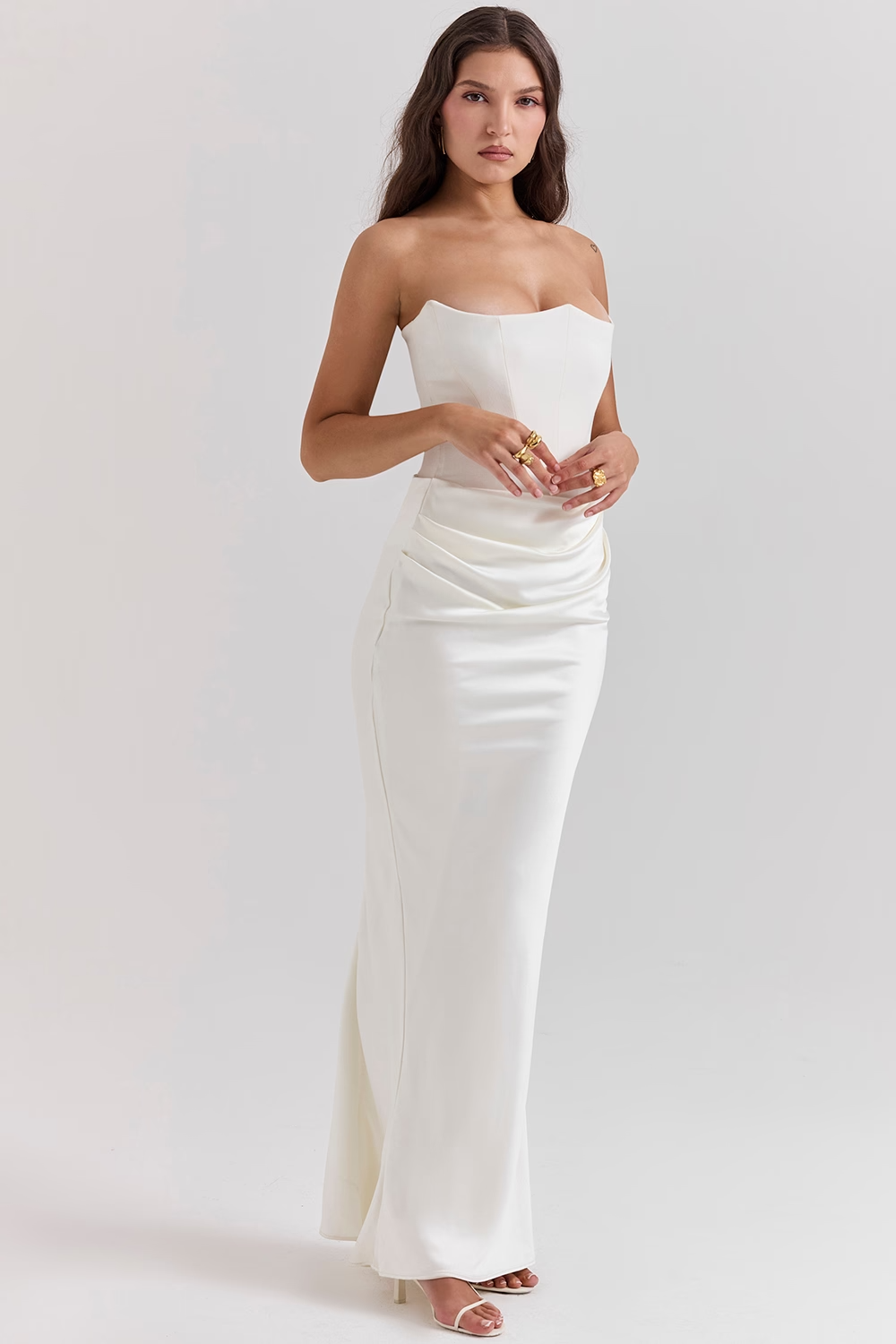 Blair Corset Draped Satin Gown