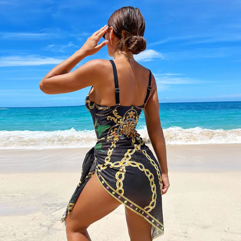 Ivara Baroque Moulded Cup One Piece Swimsuit with Sarong