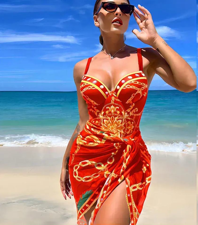 Ivara Baroque Moulded Cup One Piece Swimsuit with Sarong