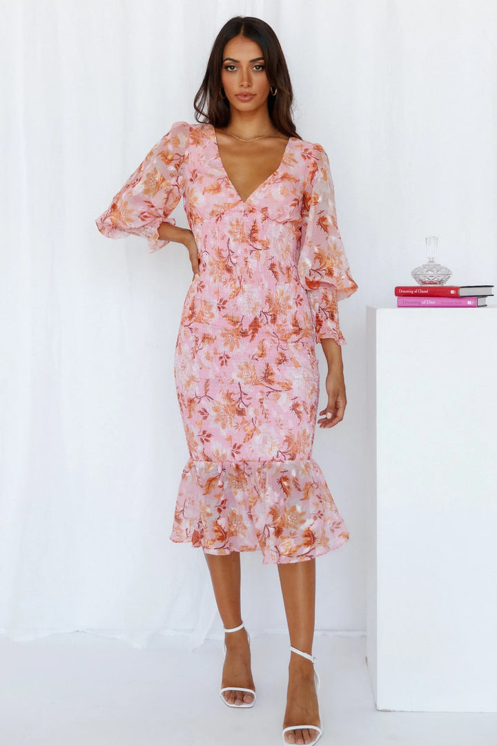 Clementine Shirred Midi Dress