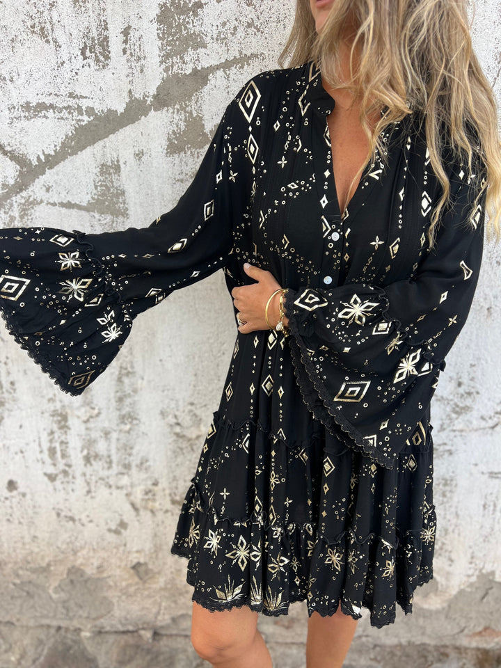 Adelina Boho Metallic Shirt Dress