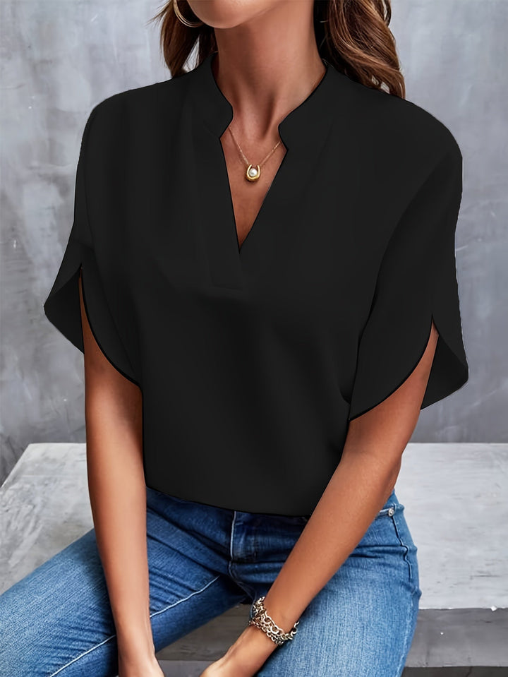 Cammie Mandarin Collar Short Sleeve Blouse