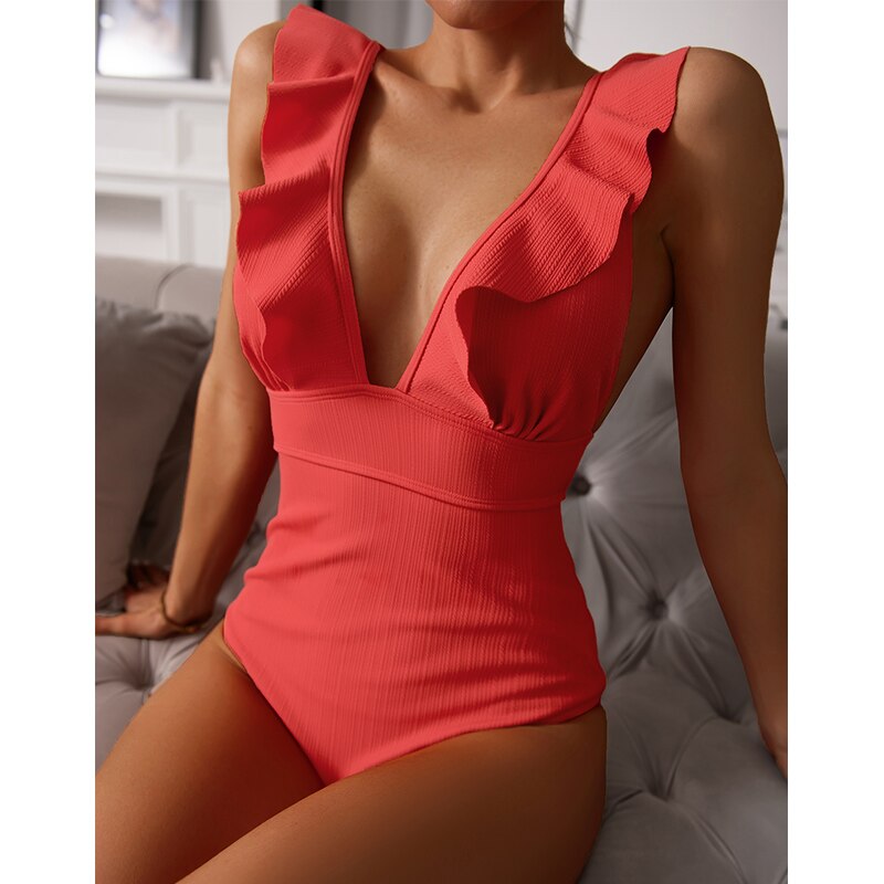 Seychelles Plunging Frill One Piece Swimsuit