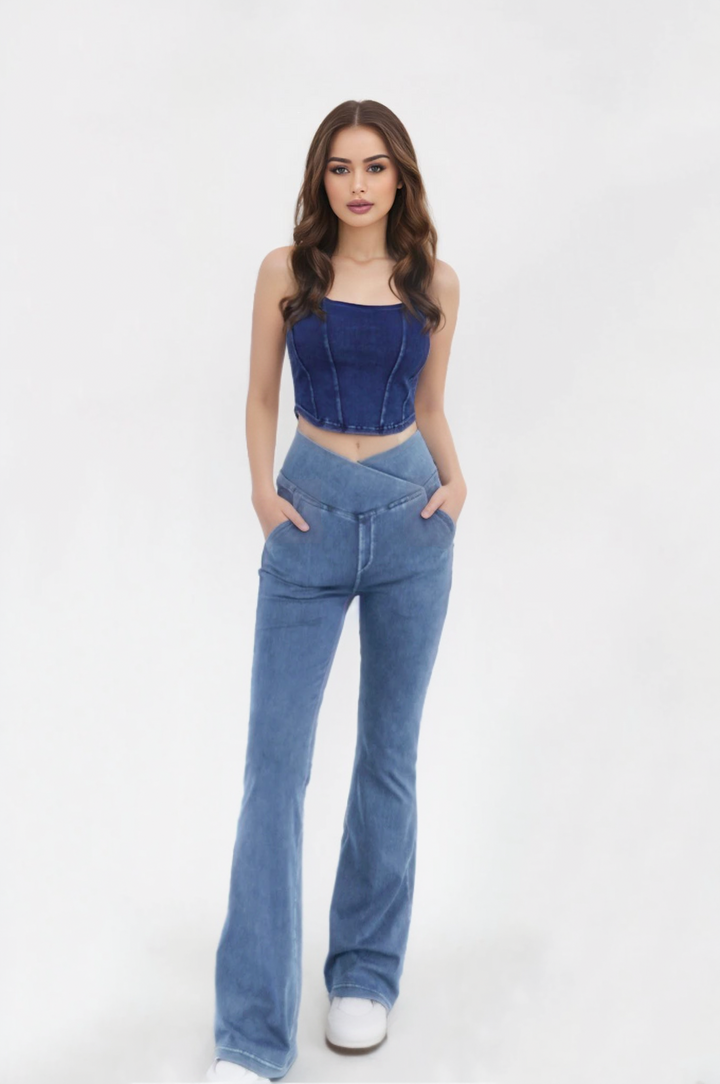 Myracle Sculpting Crossover Flare Jeans