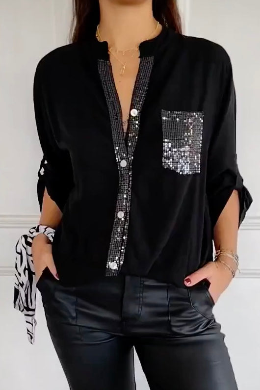 Isola Sequin Pocket Button Down Shirt