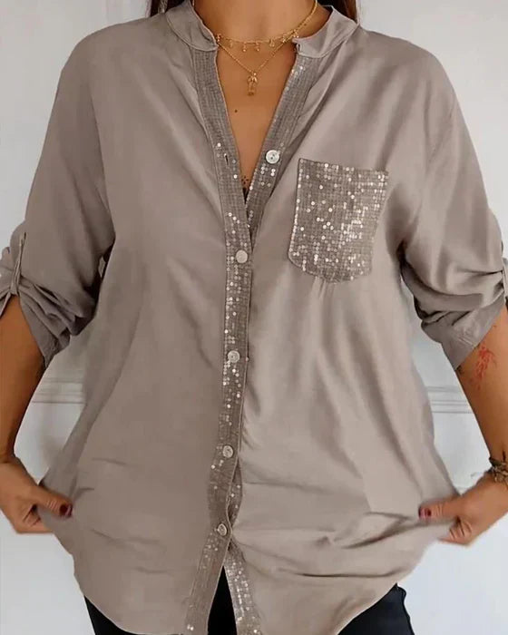 Isola Sequin Pocket Button Down Shirt