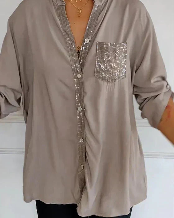 Isola Sequin Pocket Button Down Shirt