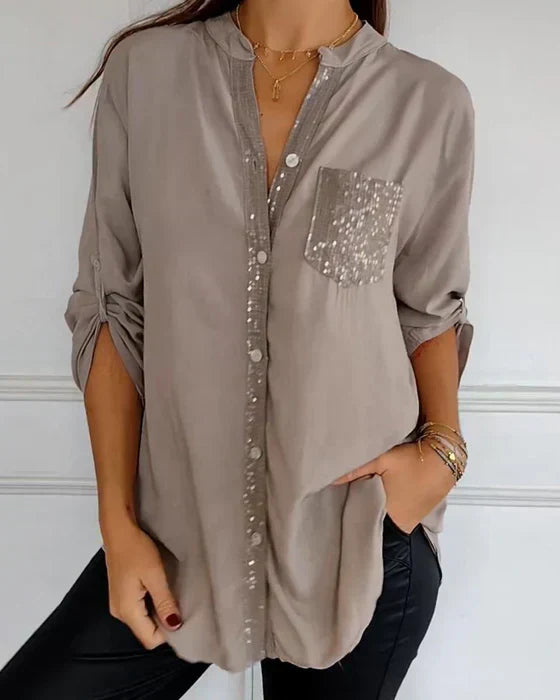 Isola Sequin Pocket Button Down Shirt