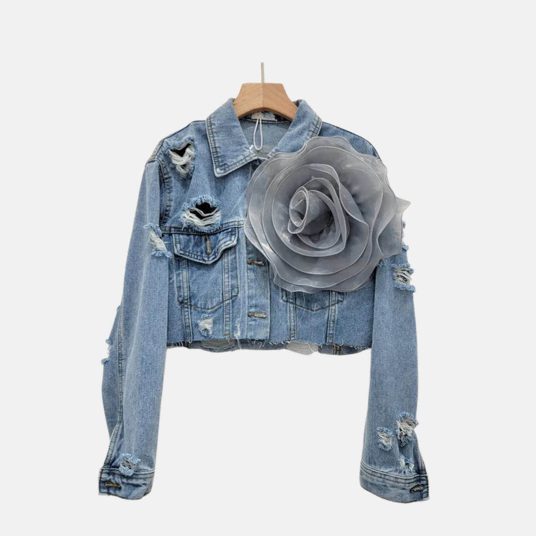 Rosette Cropped Denim Jacket