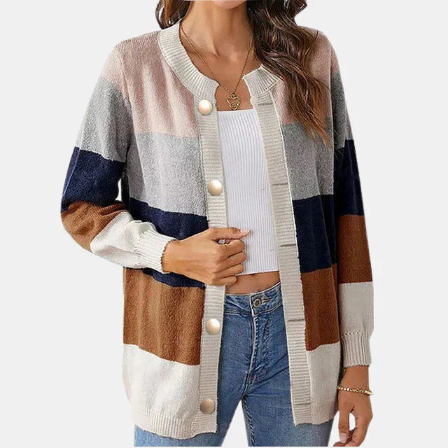 Cassia Colour Block Striped Cardigan