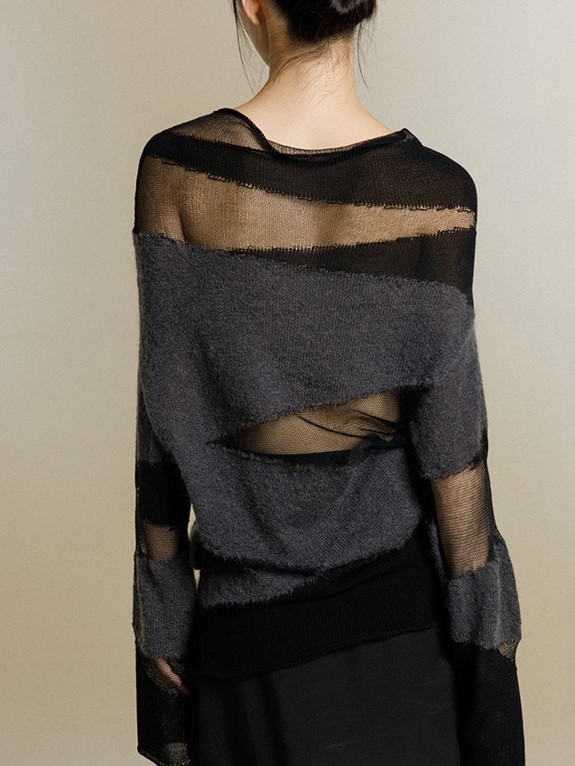 Milena Sheer Panel Distressed Knit Top