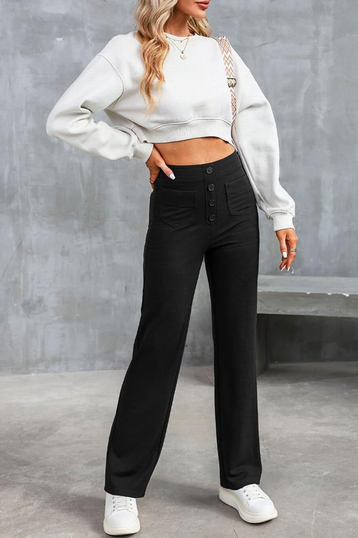 Emerson High Waisted Button Stretch Pants