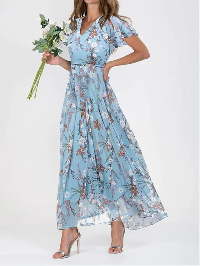 Polly Flutter Sleeve Floral Maxi Dress