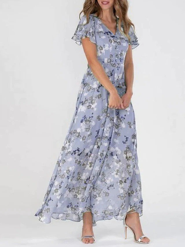 Polly Flutter Sleeve Floral Maxi Dress