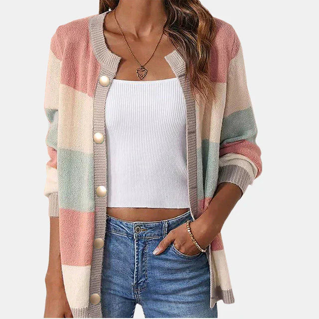 Cassia Colour Block Striped Cardigan