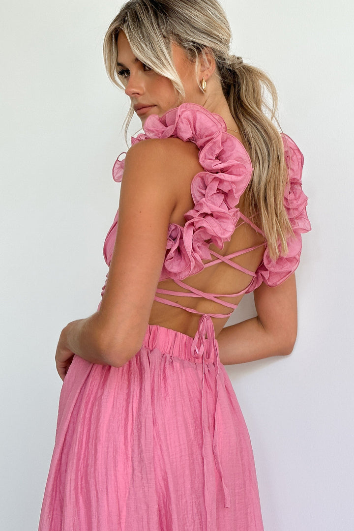 Cupid Ruffle Cross-Back Midi Dress