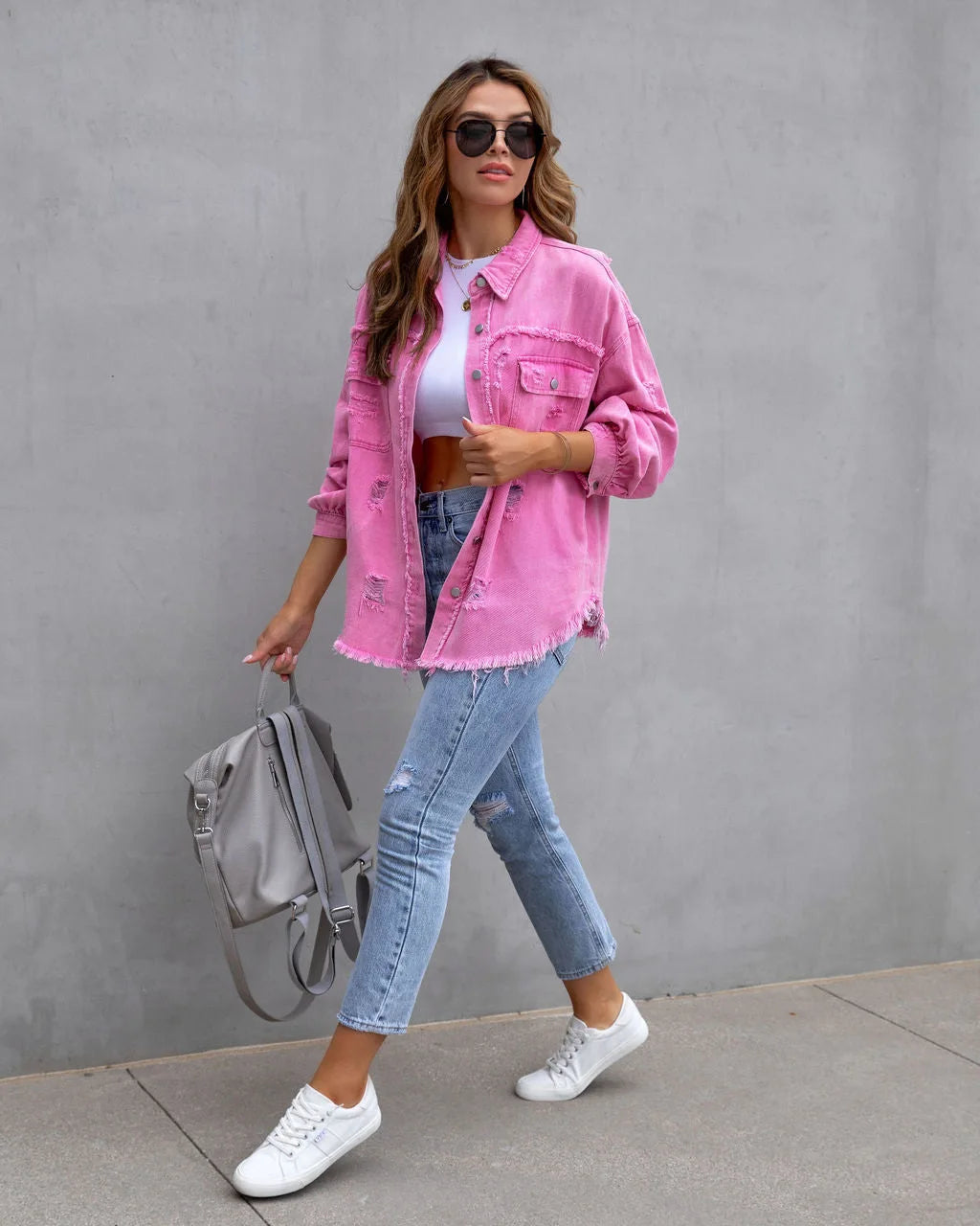 Roxy Distressed Denim Shirt Jacket