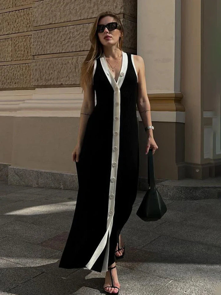 Suri Contrast Button-Front Sleeveless Maxi Dress