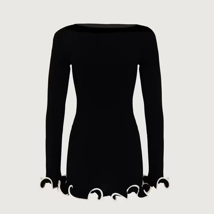 Naya Long Sleeve Contrast Ruffle Knit Mini Dress