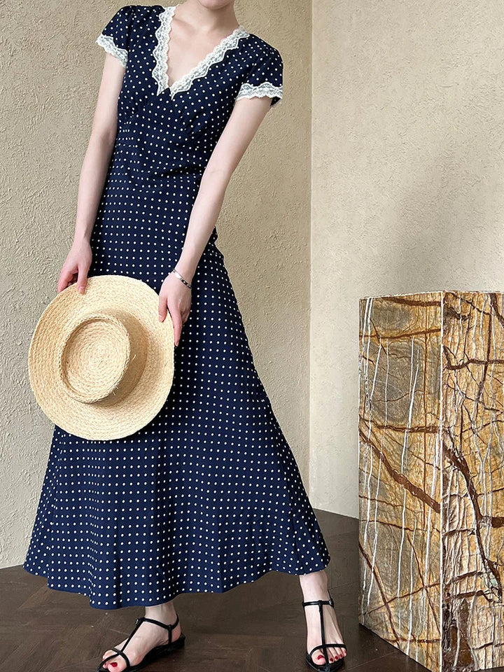 Ellie Lace Polka Dot Maxi Dress