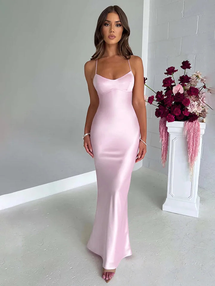 Josefina Strappy Satin Fitted Maxi Gown