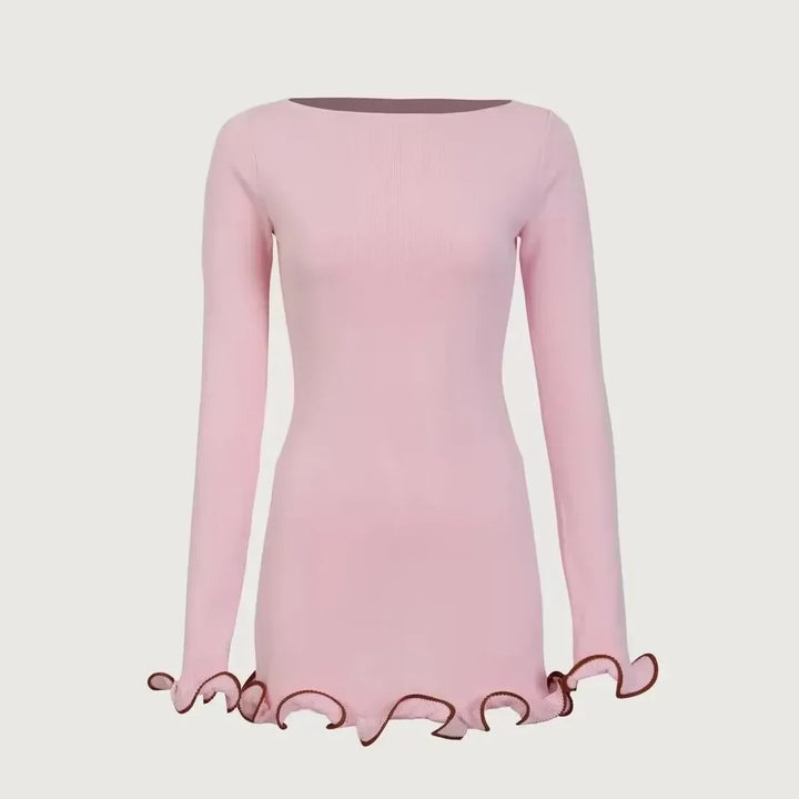 Naya Long Sleeve Contrast Ruffle Knit Mini Dress