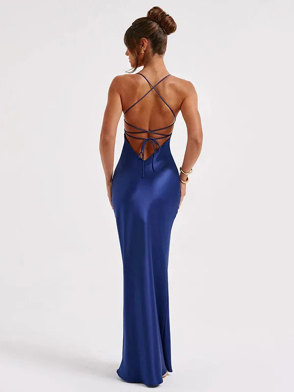 Josefina Strappy Satin Fitted Maxi Gown