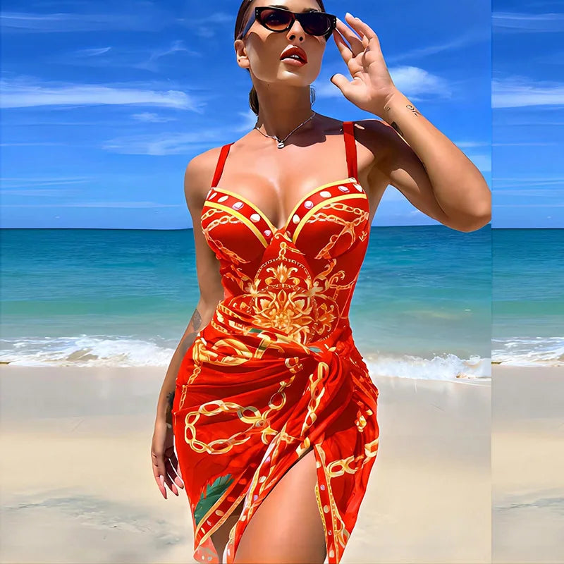 Ivara Baroque Moulded Cup One Piece Swimsuit with Sarong