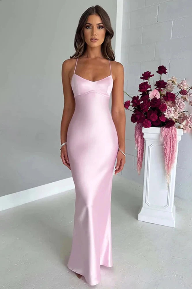 Josefina Strappy Satin Fitted Maxi Gown