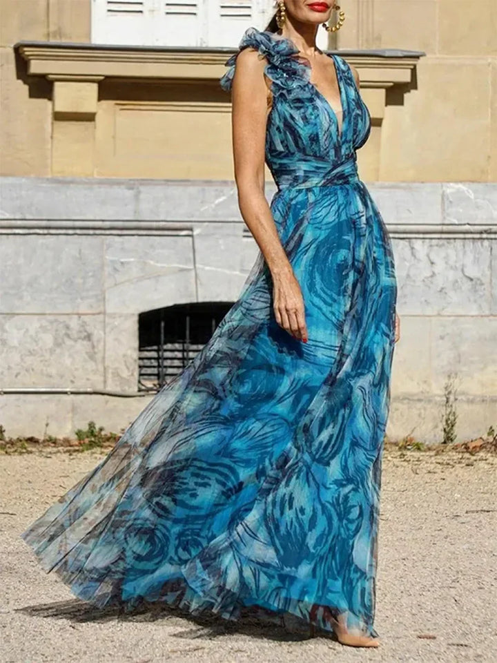 Bonne Peacock Pleated Maxi Dress