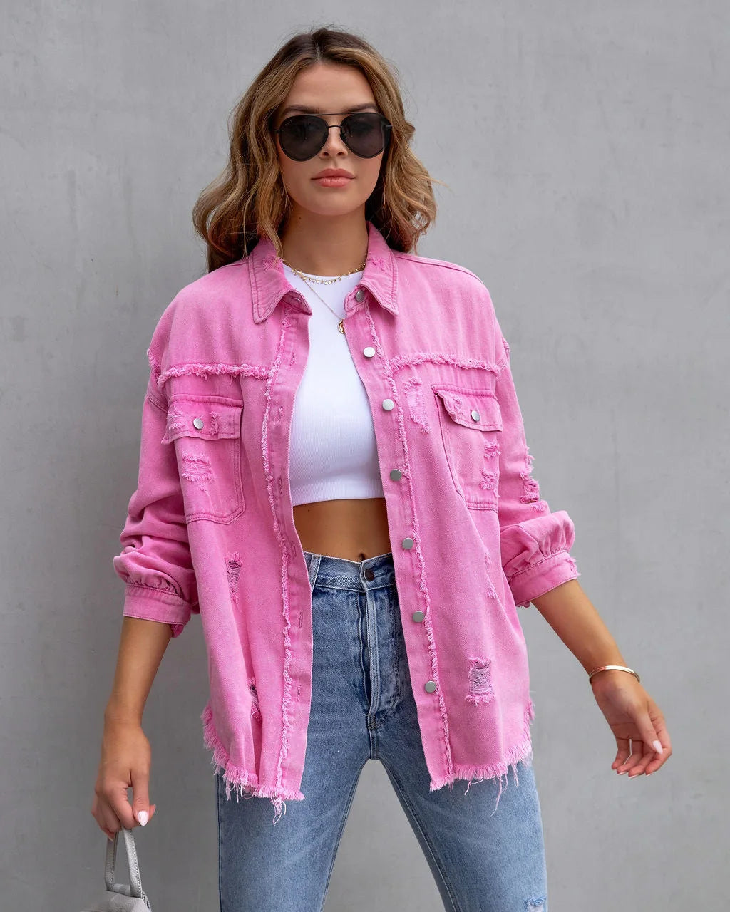 Roxy Distressed Denim Shirt Jacket