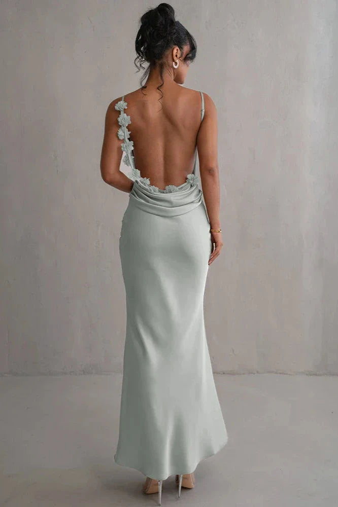 Zaria Backless Floral Satin Slip Dress