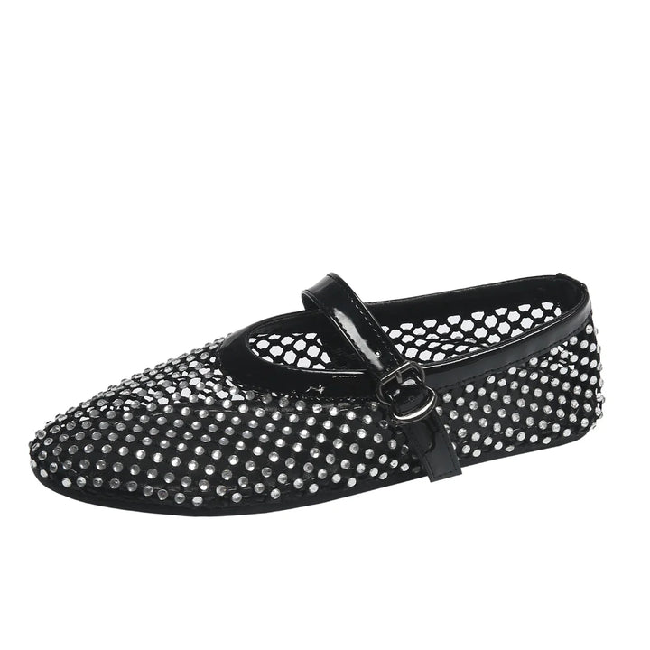 Aveline Mesh Diamante Mary Jane Flats