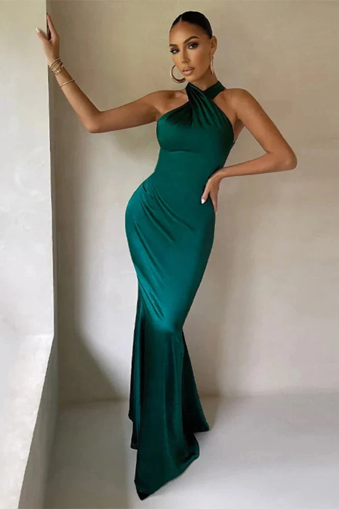 Bonnie Halter Backless Fishtail Gown