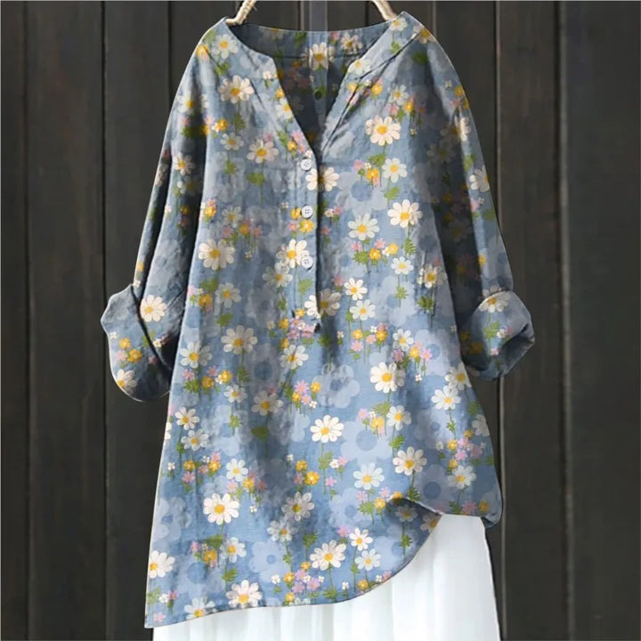 Nerisse Floral Button-Down Tunic Shirt