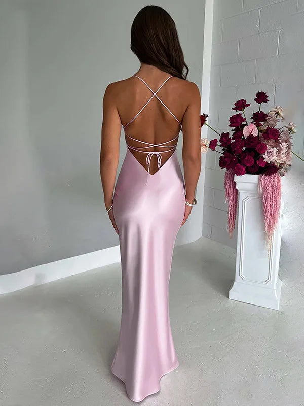 Josefina Strappy Satin Fitted Maxi Gown