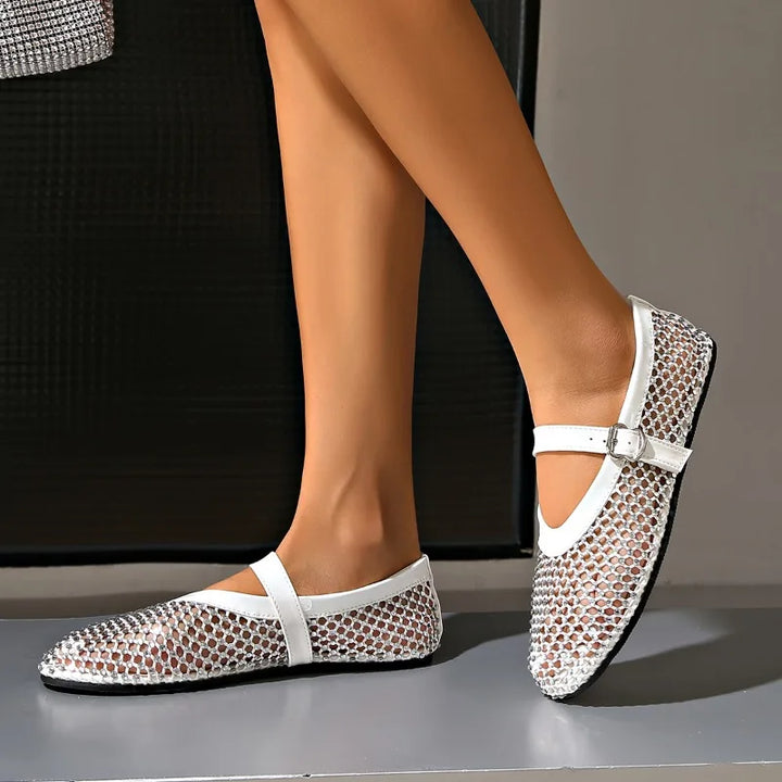 Aveline Mesh Diamante Mary Jane Flats