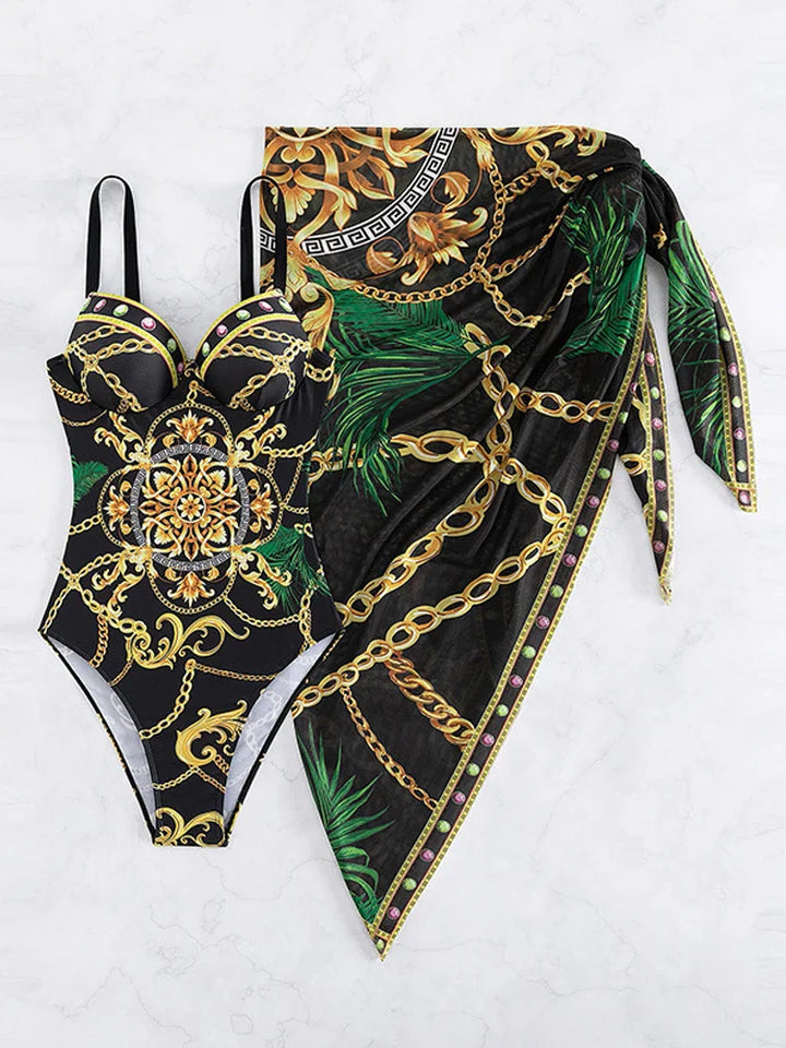 Ivara Baroque Moulded Cup One Piece Swimsuit with Sarong