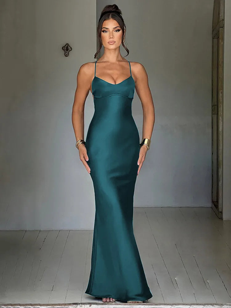 Josefina Strappy Satin Fitted Maxi Gown