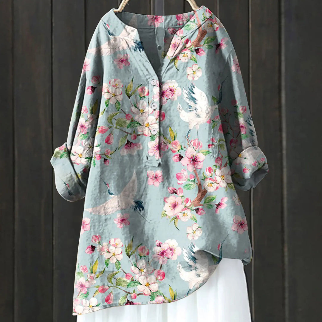 Nerisse Floral Button-Down Tunic Shirt