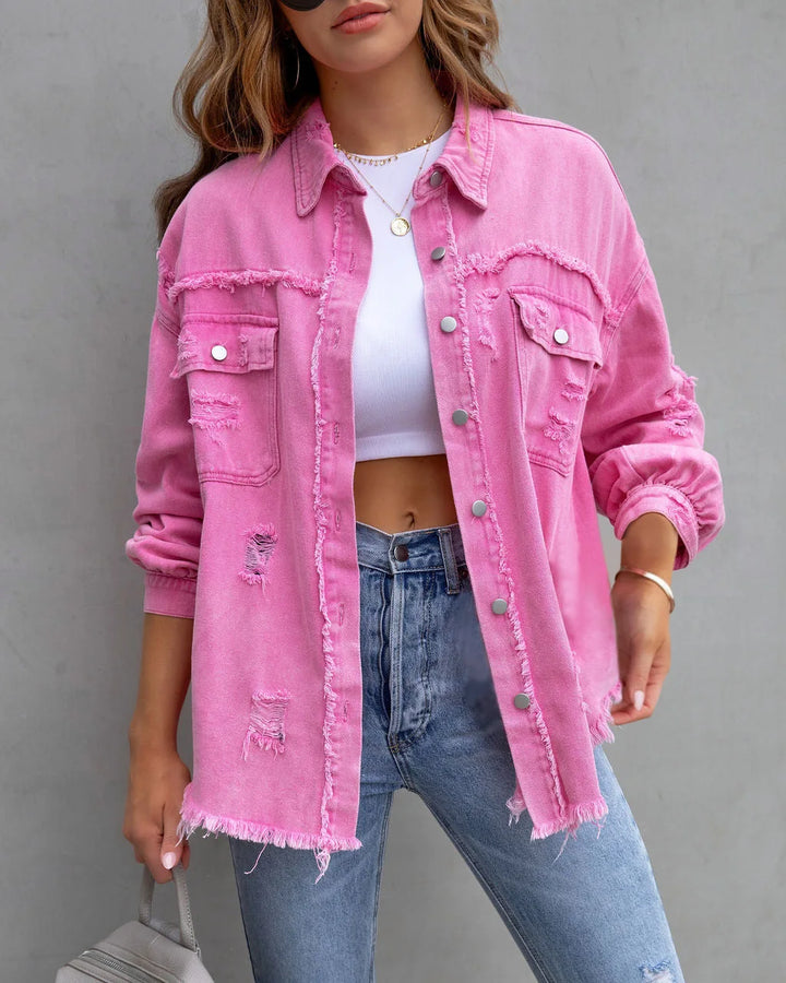 Roxy Distressed Denim Shirt Jacket