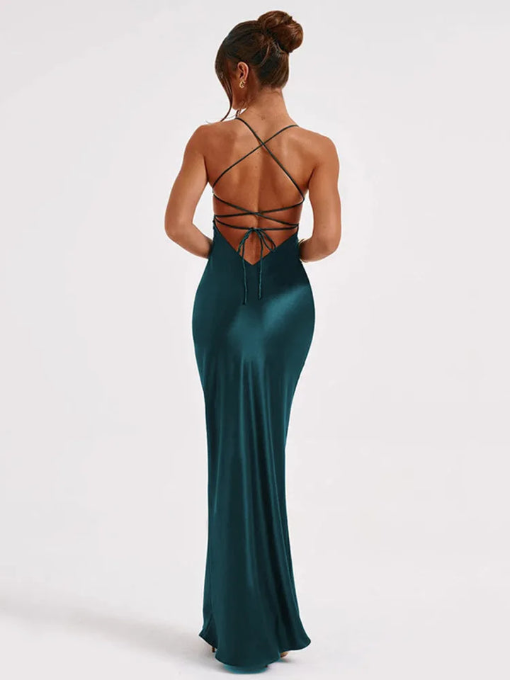 Josefina Strappy Satin Fitted Maxi Gown