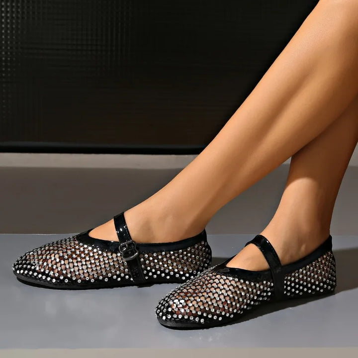 Aveline Mesh Diamante Mary Jane Flats