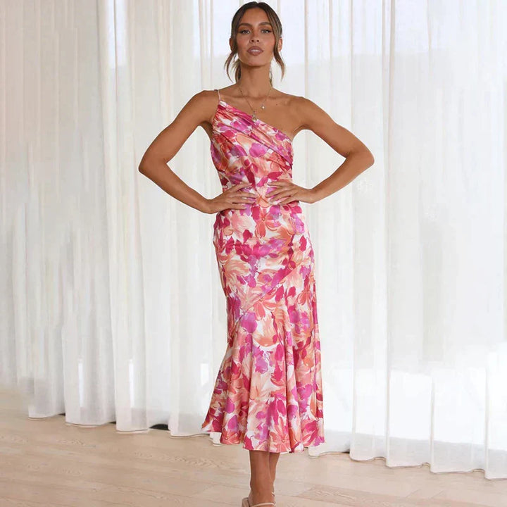 Valencia One-Shoulder Floral Midi Dress