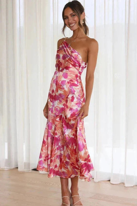 Valencia One-Shoulder Floral Midi Dress