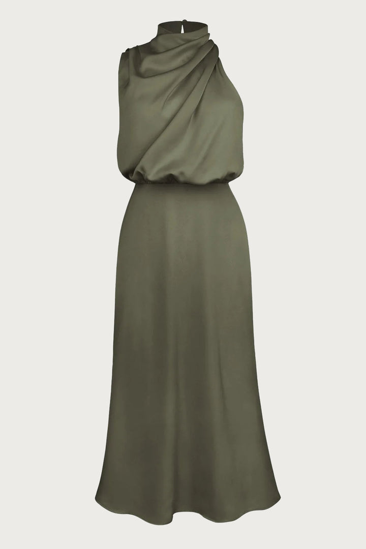 Solace High Neck Satin Column Dress