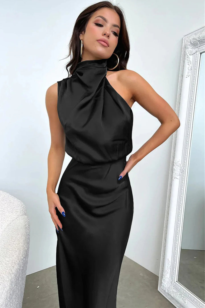 Solace High Neck Satin Column Dress