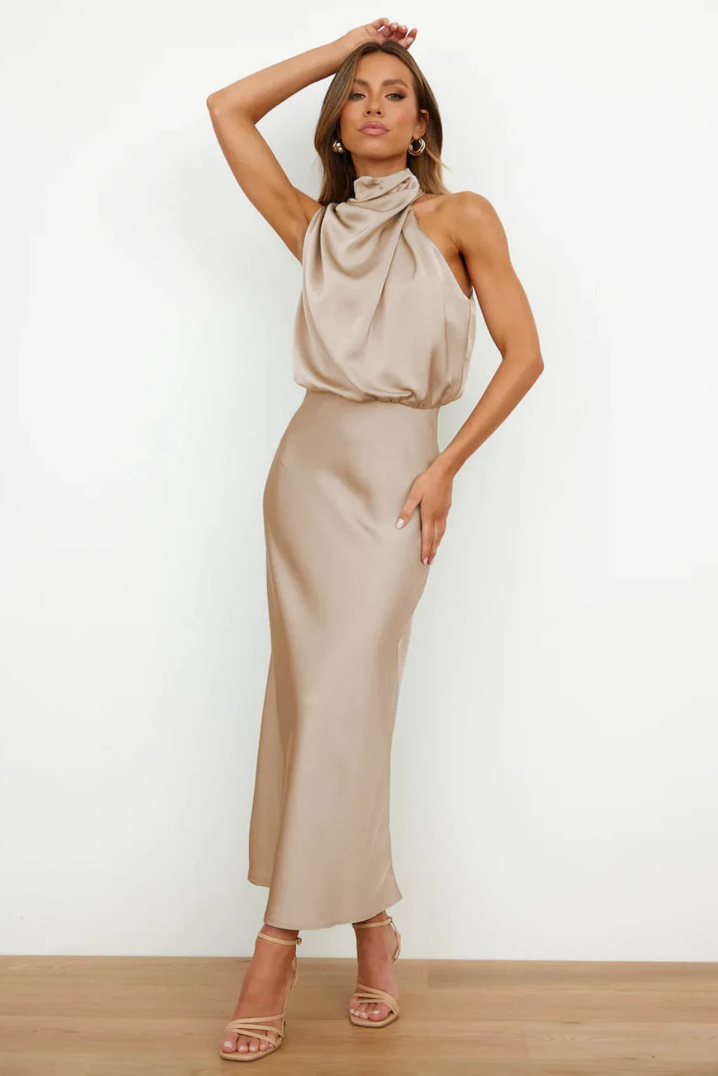 Solace High Neck Satin Column Dress