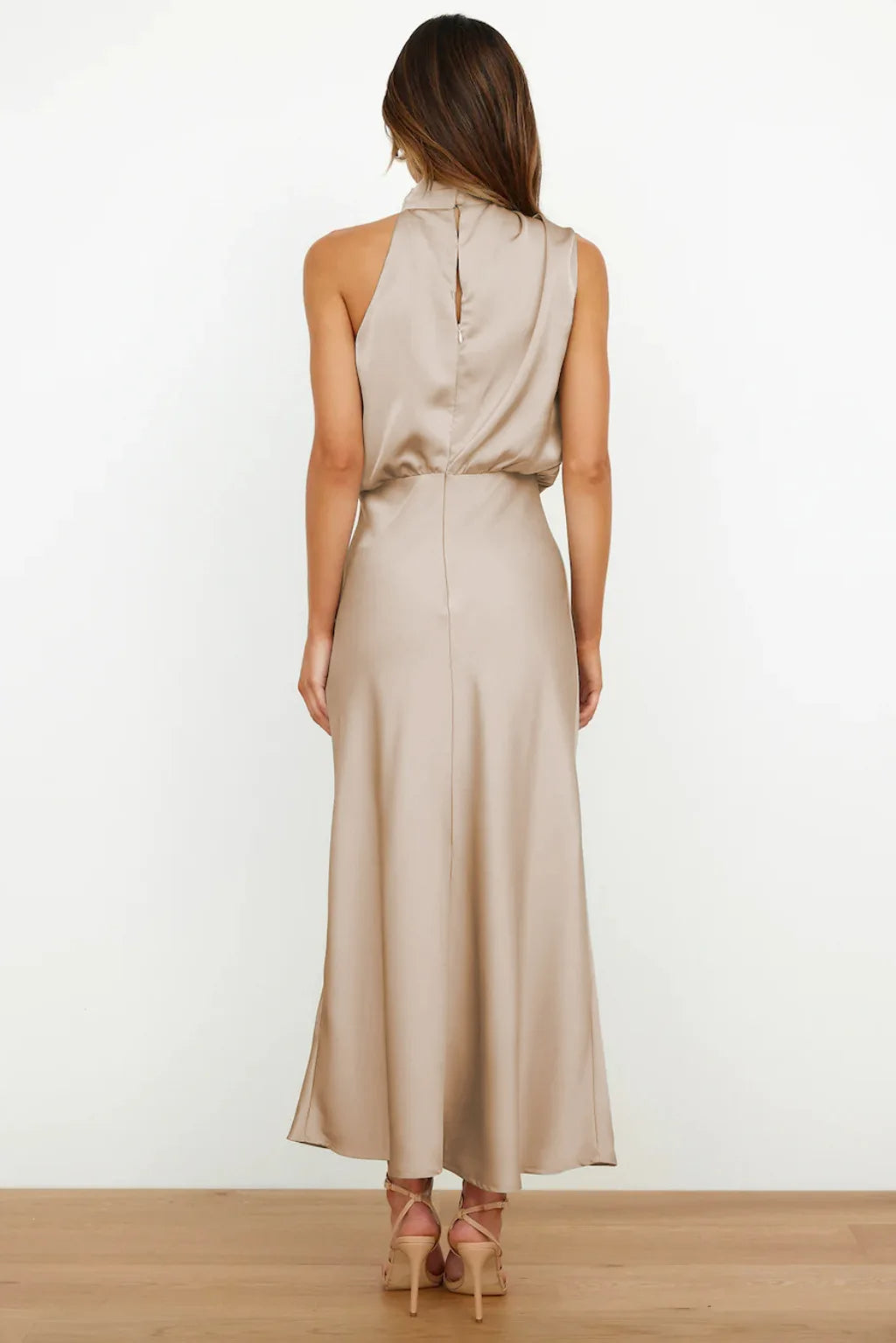 Solace High Neck Satin Column Dress