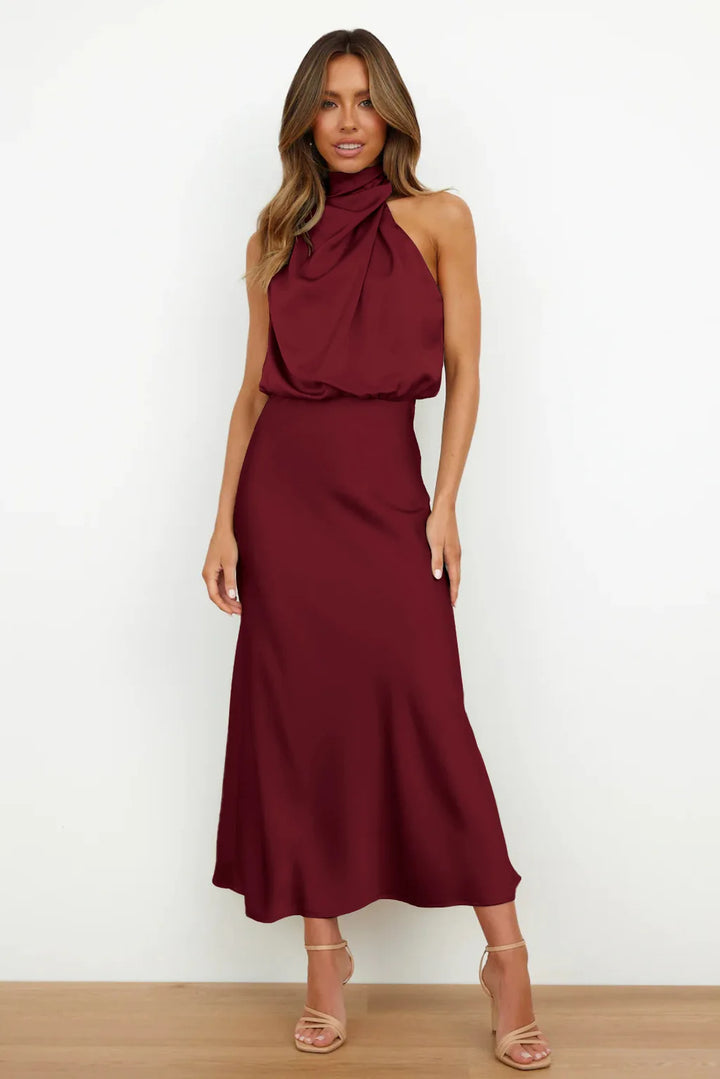 Solace High Neck Satin Column Dress